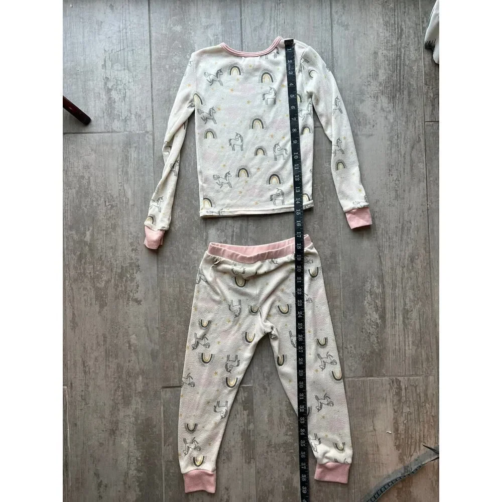 JESSICA SIMPSON 2 Piece Pajama Set Pjs Unicorn Rainbow Designer Knit Stretch 4